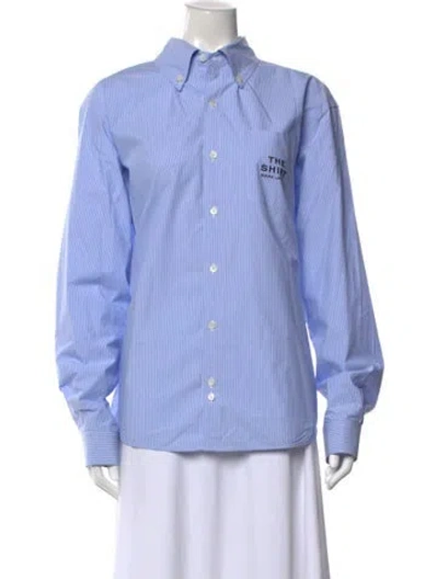 Pre-owned Marc Jacobs Striped Long Sleeve Button-up Top In Blue