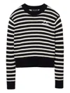 Marc Jacobs Striped Pattern Sweater With Floral Embellishments In Black