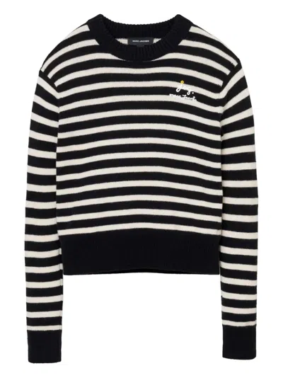 MARC JACOBS MARC JACOBS STRIPED PATTERN SWEATER WITH FLORAL EMBELLISHMENTS