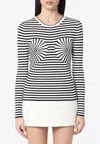 Marc Jacobs Ribbed Striped Round Neck Knitwear In Monochrome