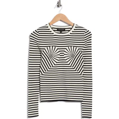 Marc Jacobs Striped Trompe L'oeil Bow Sweater In Black