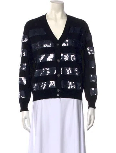 Pre-owned Marc Jacobs Striped V-neck Sweater In Black