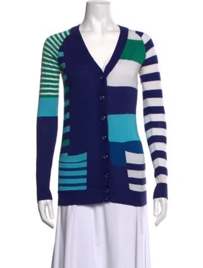 Pre-owned Marc Jacobs Striped V-neck Sweater In Blue