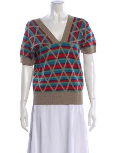 Pre-owned Marc Jacobs Striped V-neck Sweater In Neutral