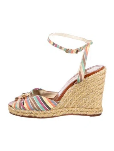 Pre-owned Marc Jacobs Striped Whipstitch Trim Espadrilles In Neutral
