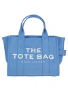 Marc Jacobs Structured Beige Cotton Tote With Contrasting Logo Print In Blue