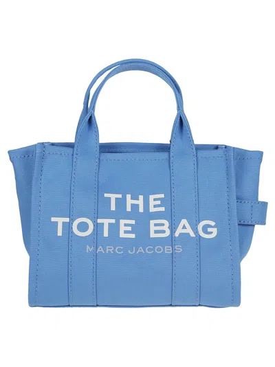 Marc Jacobs Structured Beige Cotton Tote With Contrasting Logo Print In Blue