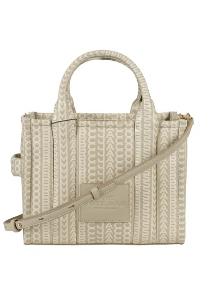 Marc Jacobs The Leather Monogram Micro Tote In Nude