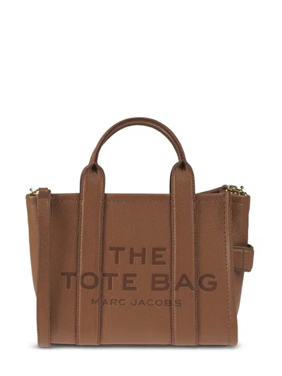 Marc Jacobs Structured Pebbled Leather Tote With Bold Logo In Brown