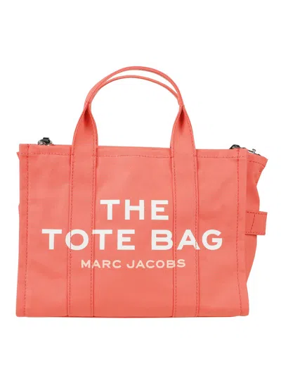 Marc Jacobs Structured Tote Bag With Adjustable Strap And Bold Text In Orange