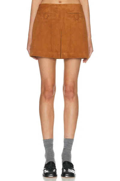 Marc Jacobs Suede Box Pleat Mini Skirt In Brown