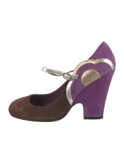 Pre-owned Marc Jacobs Suede Colorblock Pattern Pumps In Purple