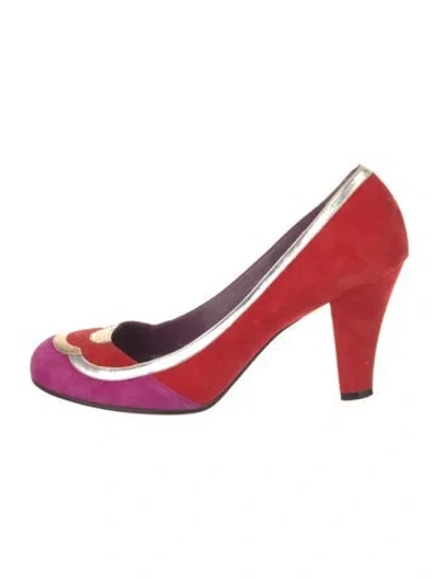 Pre-owned Marc Jacobs Suede Colorblock Pattern Pumps In Red