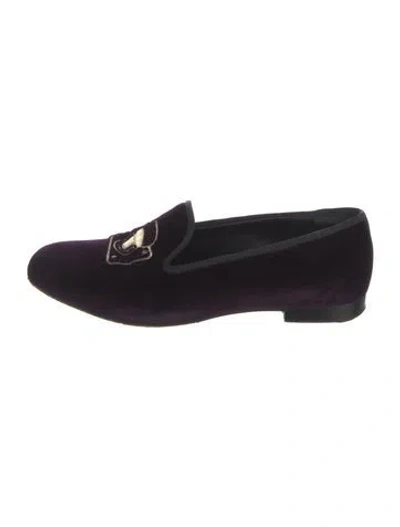 Pre-owned Marc Jacobs Suede Embroidered Accent Loafers In Purple