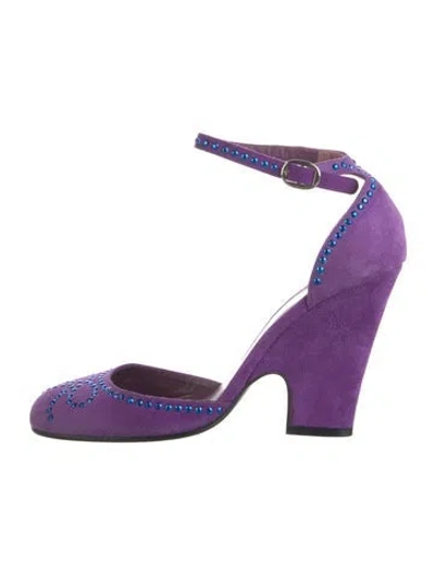 Pre-owned Marc Jacobs Suede Graphic Print Pumps In Purple
