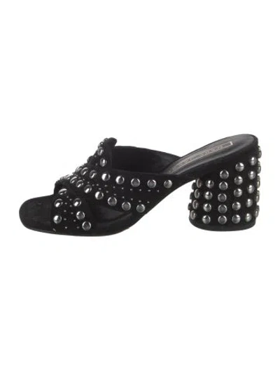 Pre-owned Marc Jacobs Suede Graphic Print Slides In Black