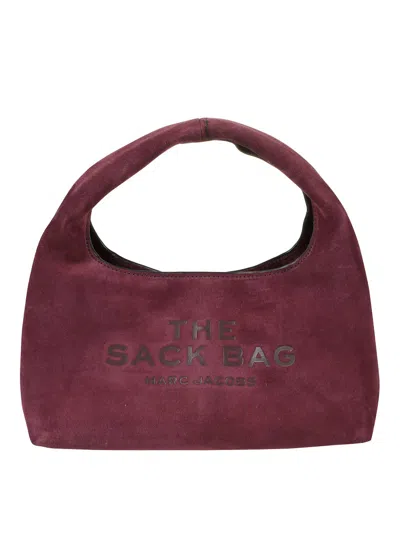 Marc Jacobs Suede Hobo Bag With Bold Lettering In Burgundy