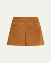 Marc Jacobs Suede Box Pleat Mini Skirt Copper In Brown