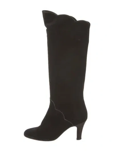 Pre-owned Marc Jacobs Suede Scalloped Accent Boots In Black