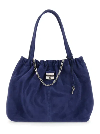 Marc Jacobs Suede Shoulder Tote Bag With Chain Detail, Padlock & Key Pendant, Drawstring Closure, 43 In Blu