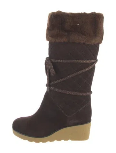 Pre-owned Marc Jacobs Suede Tweed Pattern Boots In Brown