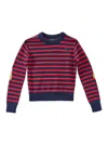 Marc Jacobs Striped-pattern Flower-embellished Sweater In Blue