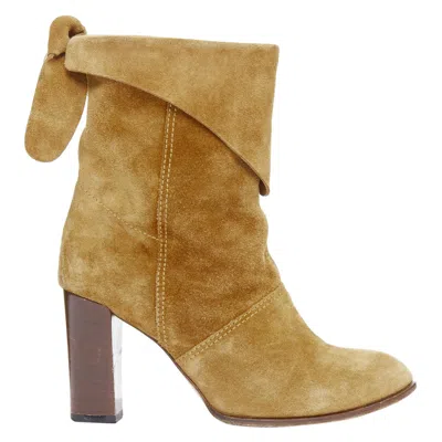 Pre-owned Marc Jacobs Tan Suede Bow Tie Back Slouchy Western Boots Eu37.5 In Brown
