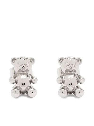 Marc Jacobs Teddy Bear Stud Earrings In Silver