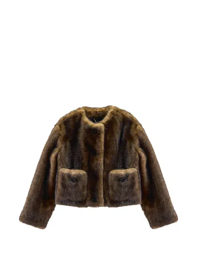 Marc Jacobs Teddy Fur-texture Cropped Jacket In Brown