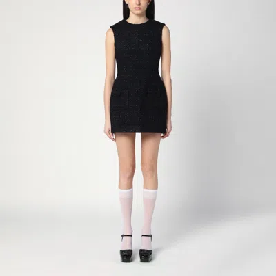 Marc Jacobs Textured Black Tweed Mini Dress Women In Silver