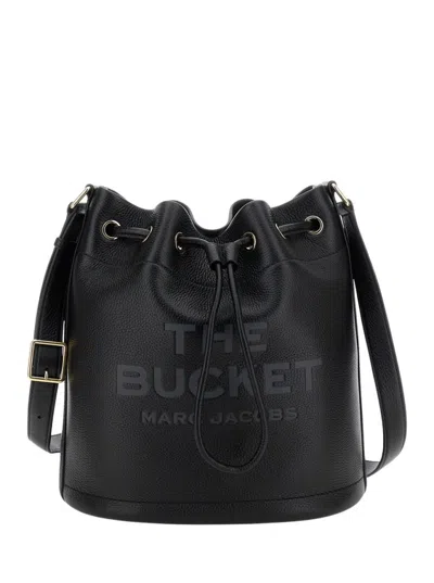 Marc Jacobs Textured Leather Bucket Bag With Drawstring Closure In Black