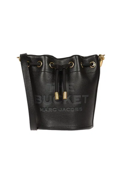Marc Jacobs Textured Leather Bucket Bag With Drawstring Closure In Black