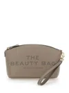 Marc Jacobs The Beauty Bag Grey Clutch Bag With Logo Print On The Front In Leather Woman In Gray