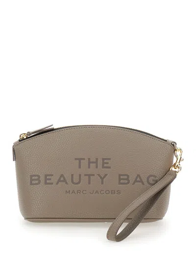 MARC JACOBS THE BEAUTY BAG GREY CLUTCH BAG WITH LOGO PRINT ON THE FRONT IN LEATHER WOMAN