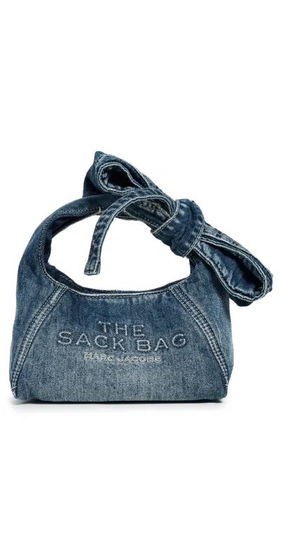 Marc Jacobs The Bow Denim Mini Sack Bag Medium Wash Indigo In Blue