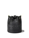 Marc Jacobs The Leather Bucket Black Handbag With Drawstring And Front Logo In Hammered Leather In Black