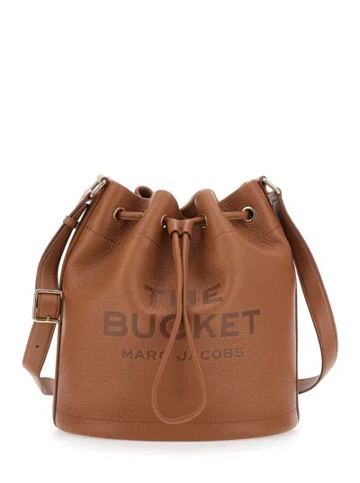 Marc Jacobs 'the Bucket' Brown Crossbody Bag With Embossed Logo On The Front In Hammered Leather Woman