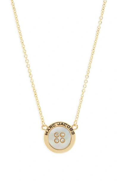 Marc Jacobs The Button Crystal Embellished Pendant Necklace In Gold/mop