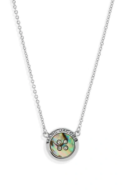Marc Jacobs The Button Crystal Embellished Pendant Necklace In Silver/abalone