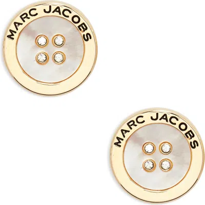 Marc Jacobs The Button Crystal Embellished Stud Earrings In Gold/mop