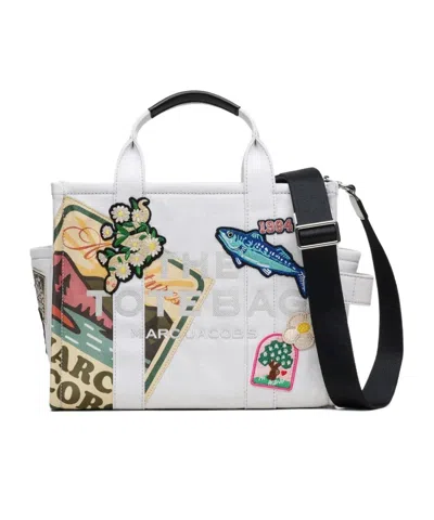Marc Jacobs The Camp Patchwork Denim Medium Tote Bag In White