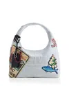 Marc Jacobs The Camp Patchwork Denim Sack Shoulder Bag In White