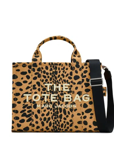 Marc Jacobs The Cheetah Canvas Medium Tote Bags In Brown