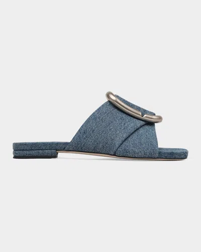 Marc Jacobs The Criss Cross Denim Flat Slide Sandals In Blue
