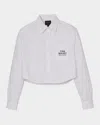 Marc Jacobs Womens The Cropped Text-embroidery Cotton Shirt White In White