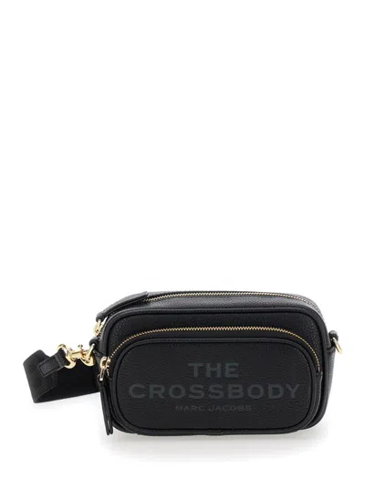 Marc Jacobs 'the Crossbody' Black Shoulder Bag With Logo Embossed On The Front In Hammered Leather Woman