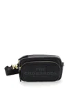 Marc Jacobs 'the Crossbody' Black Shoulder Bag With Logo Embossed On The Front In Hammered Leather Woman