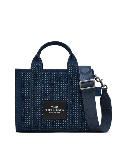 Marc Jacobs The Crystal Denim Small Tote Bag In Dark Wash