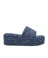 Marc Jacobs The Puffy Daisy Denim Platform Sandal Slides In Blue