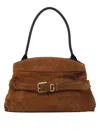Marc Jacobs Dakota Suede Shoulder Bag With Buckle Straps In Brown